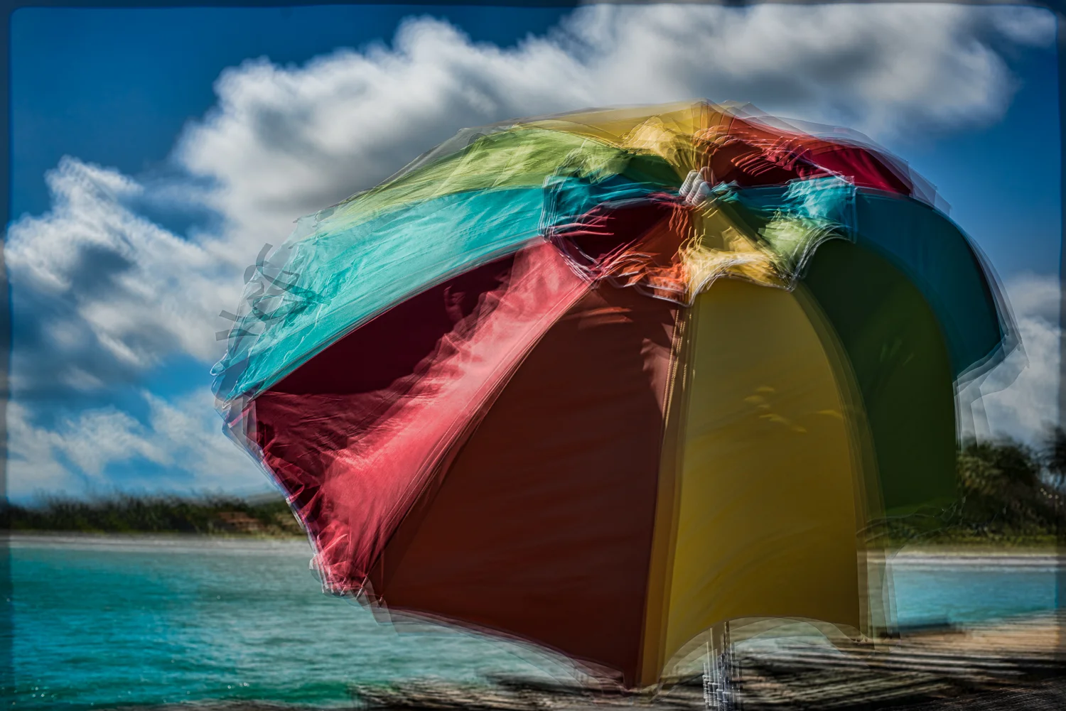 Beach umbrella on the pier