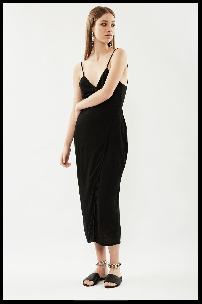 Horizon Linen Wrap Dress Black 3..jpg