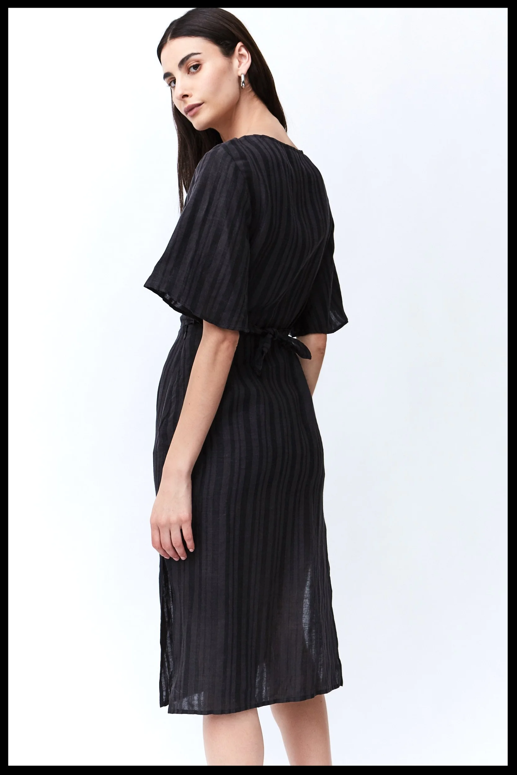 Senro Wrap Midi Dress Charcoal Stripe 3..jpg