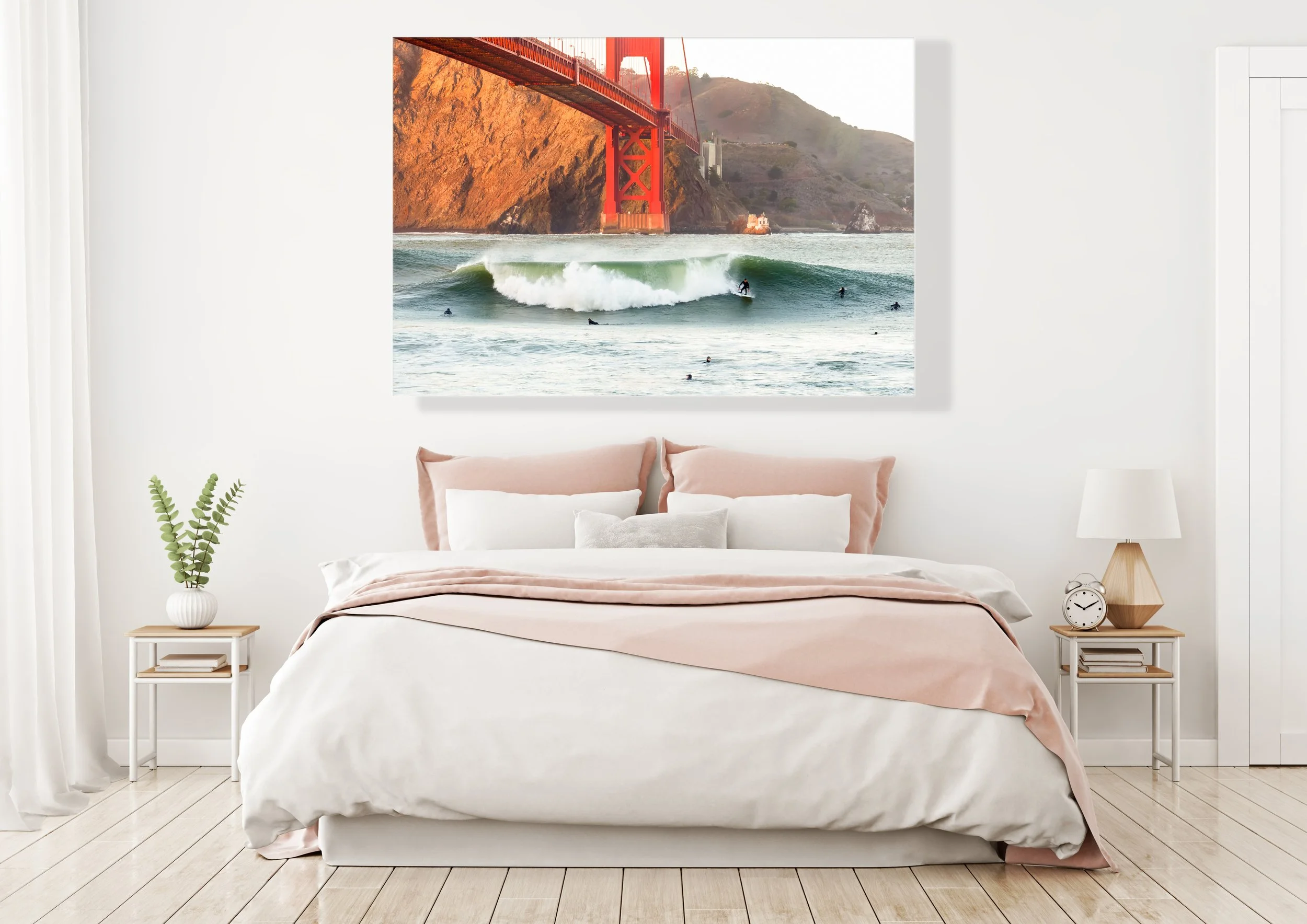 Golden Gate Bridge Surfers Print - Surfing Golden Hour San Francisco