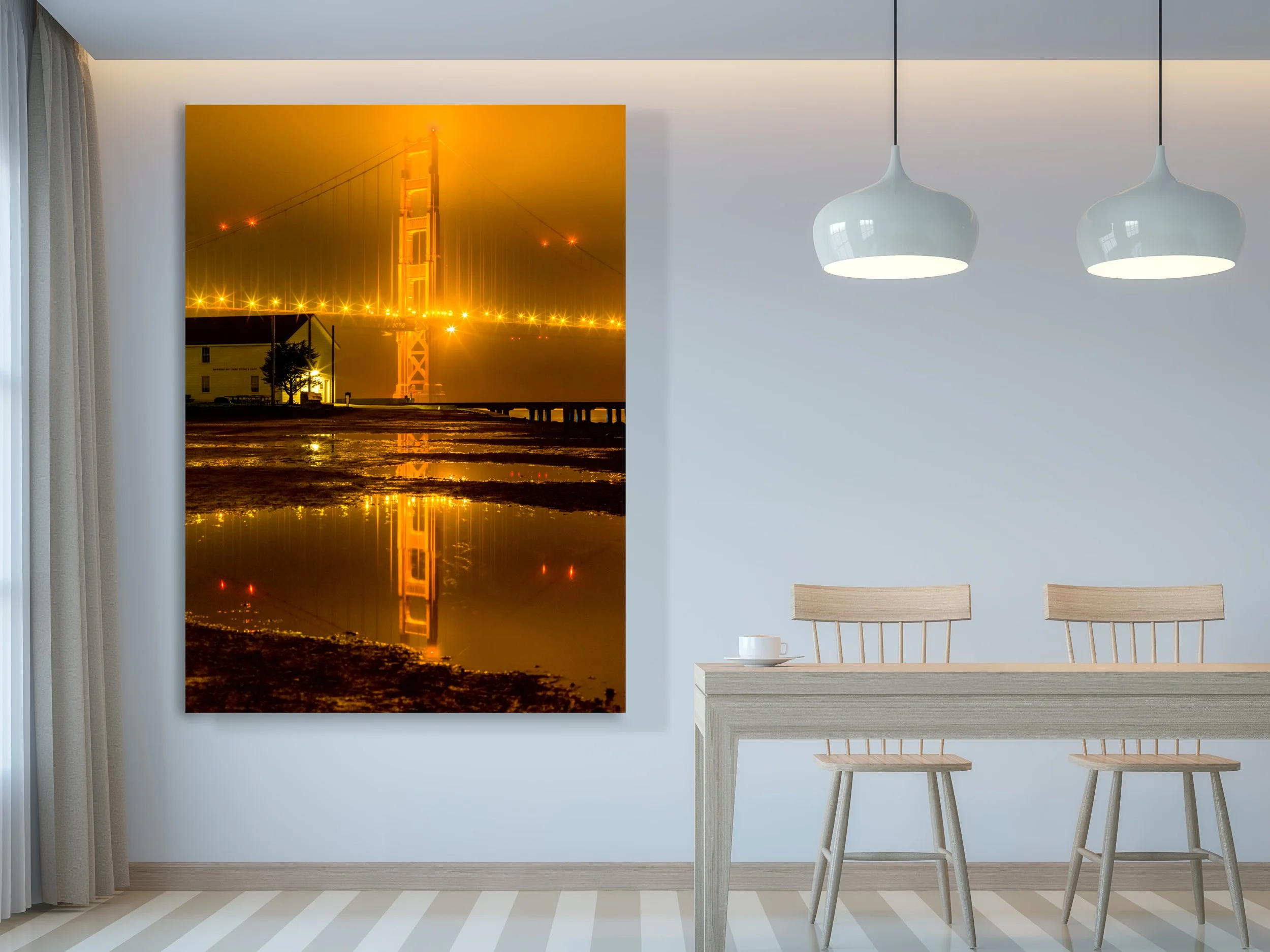Golden Gate Bridge Moody Fog Print - Dark Atmospheric San Francisco