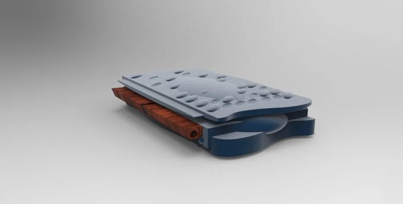 Cross-sectional view of a mattress showing foam, coils, and support layers.