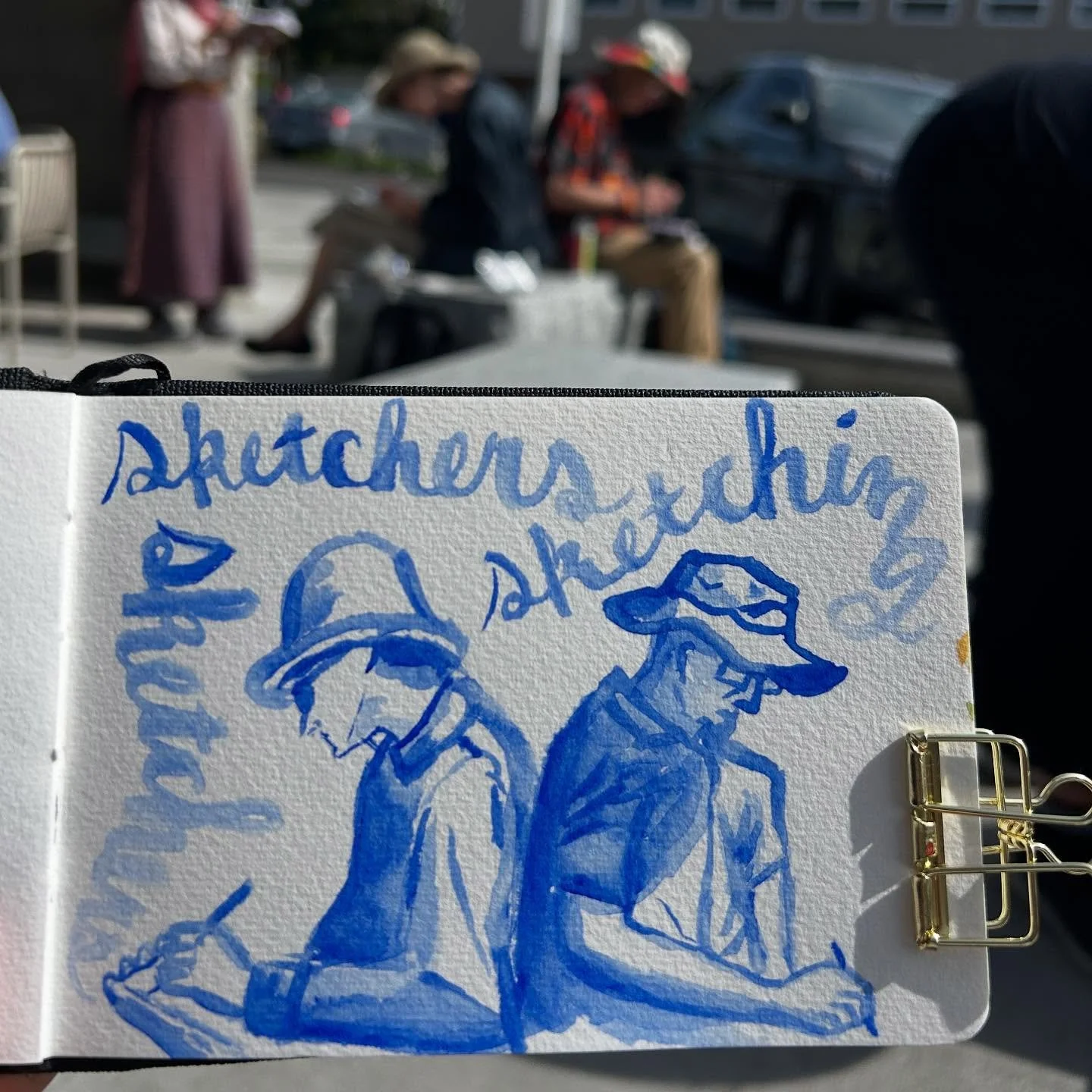 One of the big (and adorable) themes of Sketcher Fest for me was sketchers sketching other sketchers! We were often sitting around in groups drawing each other. It was a delight to spot myself in other people&rsquo;s drawings and see myself through t