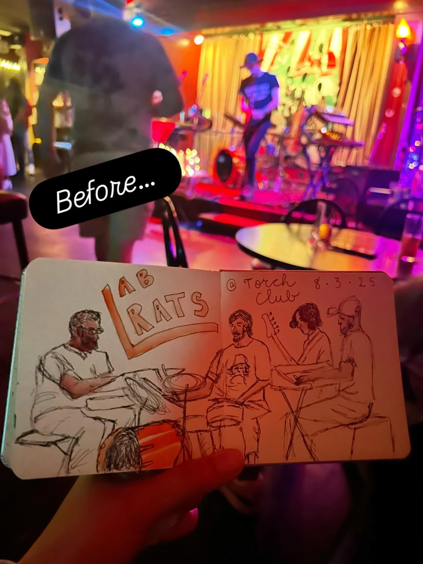 I&rsquo;m determined to get braver and better at sketching during shows. It can be intimidating! And hard to sketch in the dark. 

Also, it&rsquo;s pretty cool that LabRats share their jazz/hip hop fusion for free every Sunday @thetorchclub. Their Su