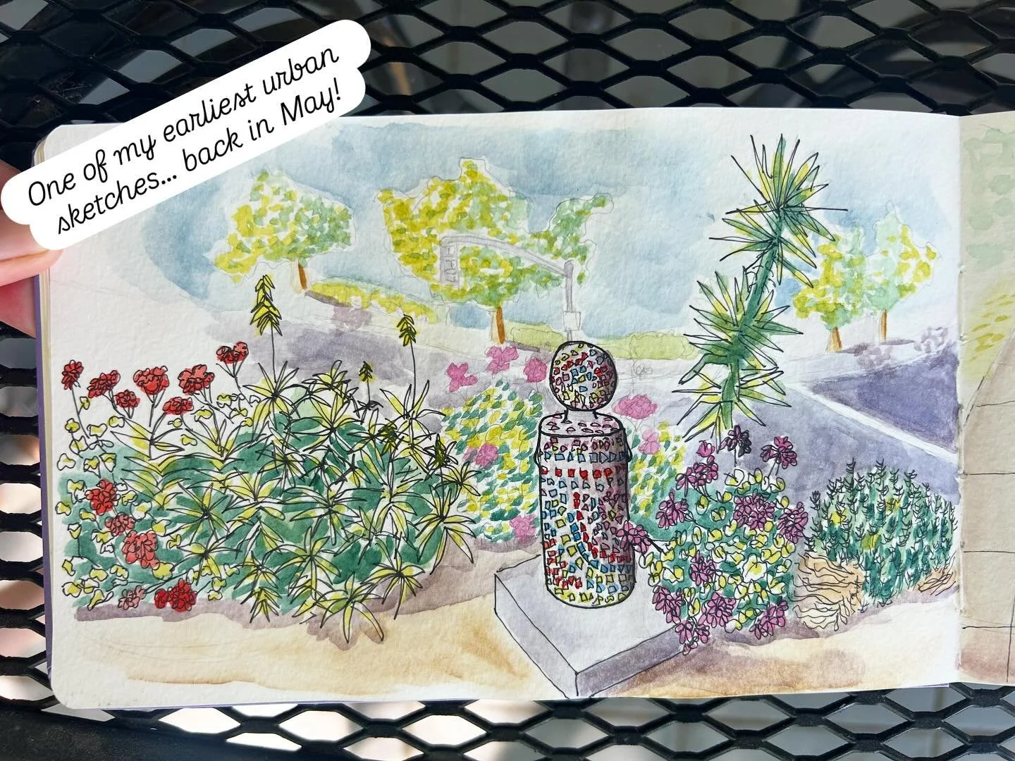 While I was sketching this, a mother and daughter passed by. They told me they had planted the garden I was sketching! And they said they wished they could see the finished piece. 

Later, I wished I had grabbed their contact info. But months later, 