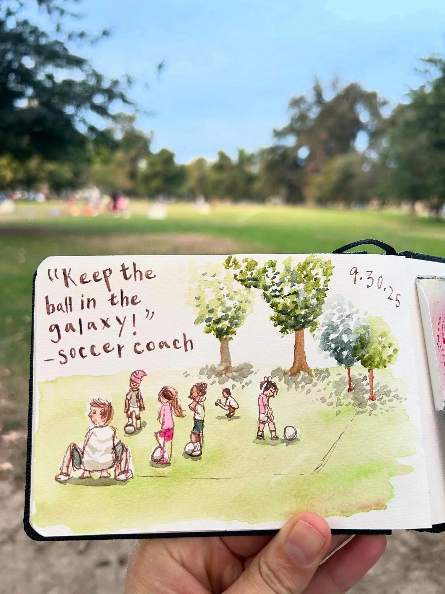 Gotta love a soccer coach with metaphors. ⚽️ He also told the kids: &ldquo;Land the ball in Mars!&rdquo; 👽 

This was a cold day when it was about to rain, and I couldn&rsquo;t decide what to sketch. Glad I found a bench a respectful distance from t