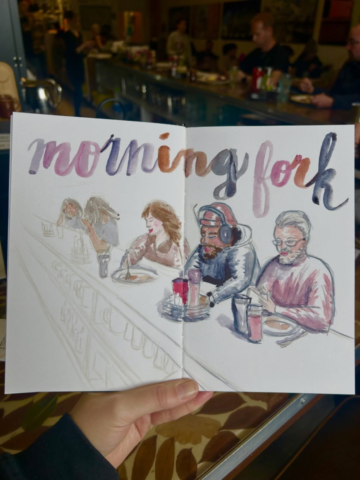 On my day off, I sketched at one of my favorite breakfast spots in Sacramento. I love how Morning Fork draws people of all different ages and races to eat breakfast shoulder to shoulder. While I was drawing, the little girl next to me shared her love