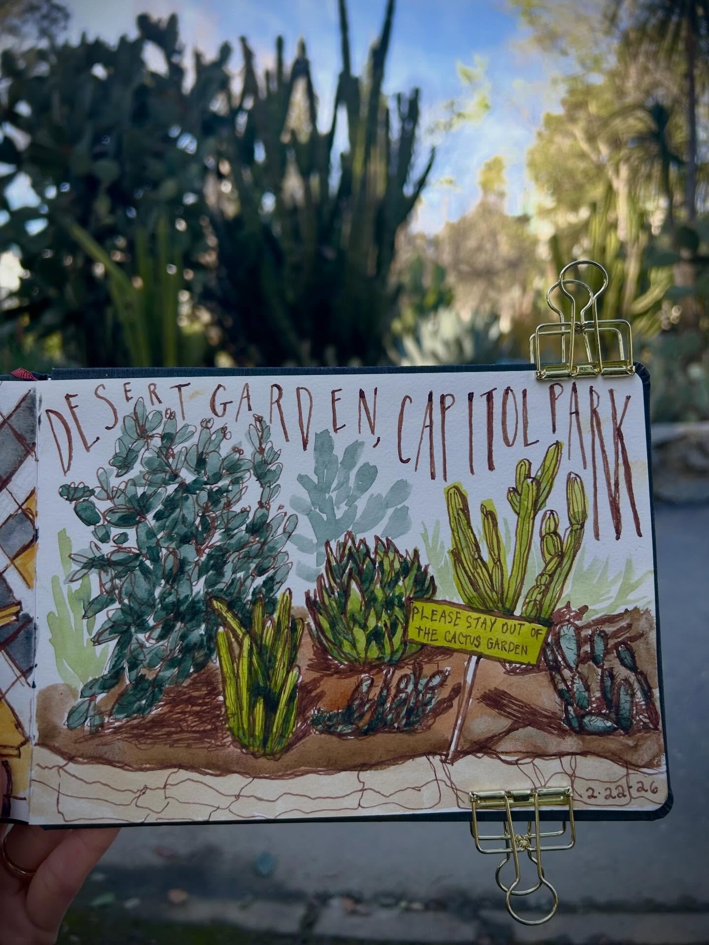 I went on a fun artist date &mdash; a bike ride to the Desert Garden in Capitol Park. I set up a little picnic blanket and got comfy on the ground. 

At one point, a couple walked by and I could hear one say &ldquo;Just ask her!&rdquo; 
They asked, &