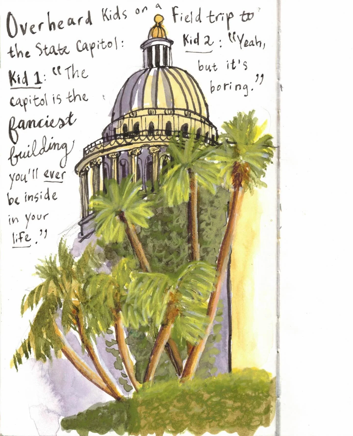 Kids say the funniest things. 😂 

I was lucky to overhear this adorable interaction from what seemed to be a school field trip.

On location, I struggled to make the trees distinct enough from the bushes behind (photo 2). I was able to rescue it wit