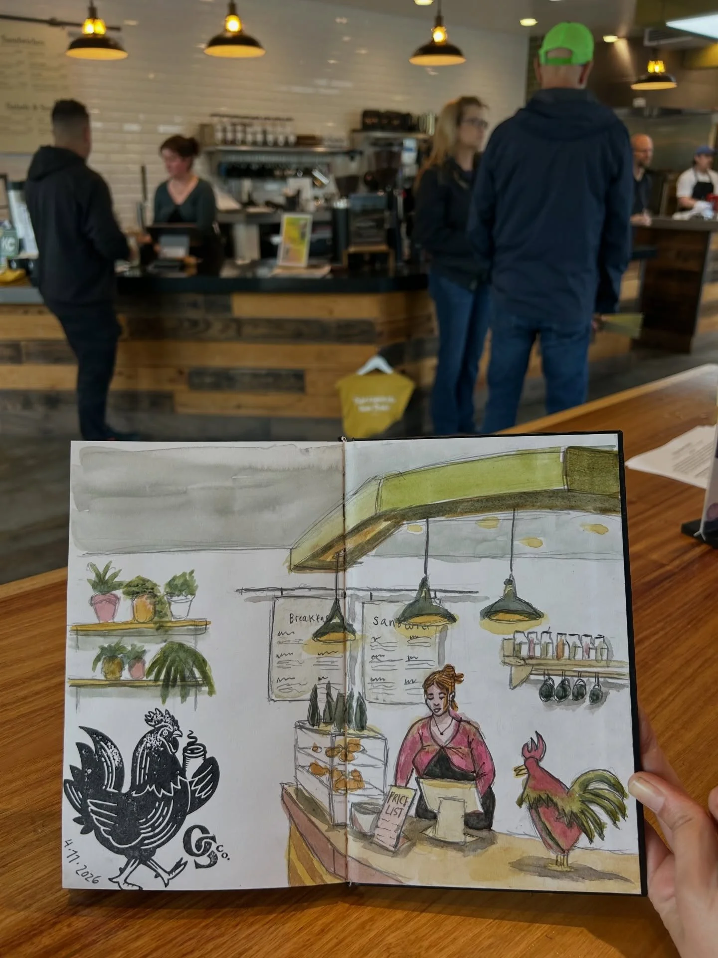 We had fun today @urbansketcherssacramento despite the rain! We grabbed a big table inside a cafe and made it work ☔️ And a curious 13-year-old even sketched with us for a good while 👯&zwj;♀️ 

Thanks @kaysandcrows for hosting today! 🙏 

I&rsquo;ve