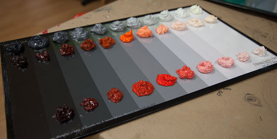 This is a renaissance Flesh Pallet using the controlled pallet. You mix the grey row with the orange row to get flesh. The bottom row is the blood row.