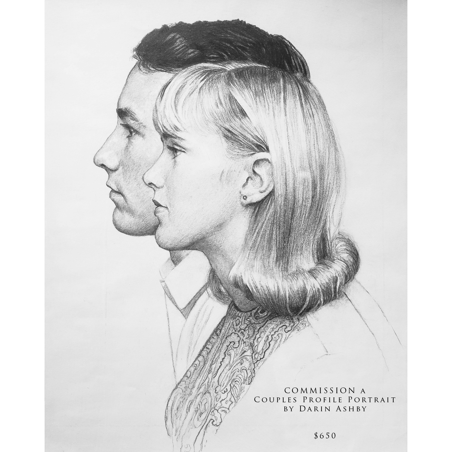 COUPLES PROFILE PORTRAIT - 11x14 Pencil on 110 lb velum