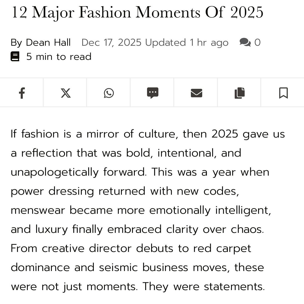 My latest articles for @finemagazine, &ldquo;12 Major Fashion Moments of 2025,&rdquo; is officially live, and it&rsquo;s a deep dive into the looks, leaders, and cultural shifts that shaped the year in fashion. Link in bio ✍🏾
.
.
.
.
.
.
.
.
.
.
.
#