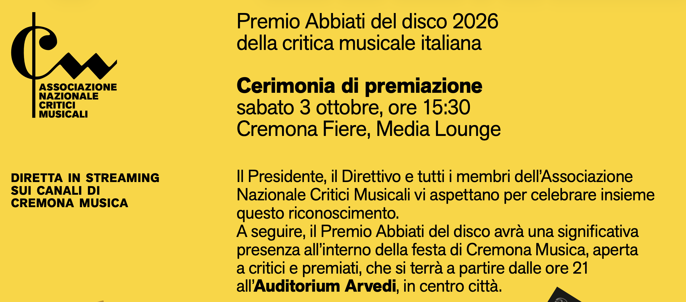 Cerimonia di premiazione del Premio Abbiati del disco 2026 della critica musicale italiana