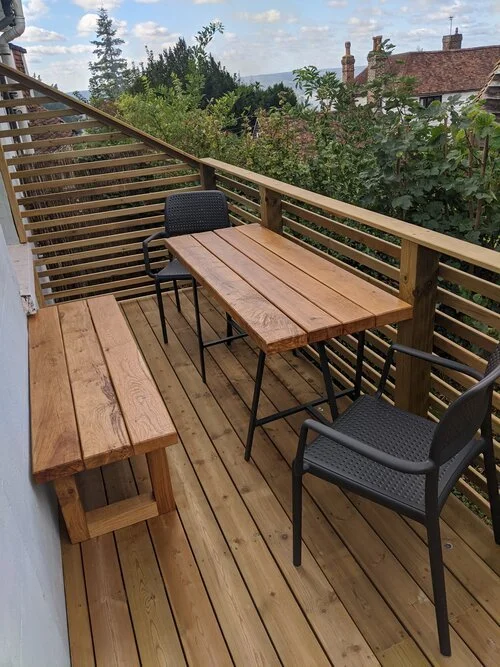 Bespoke oak furniture and balcony