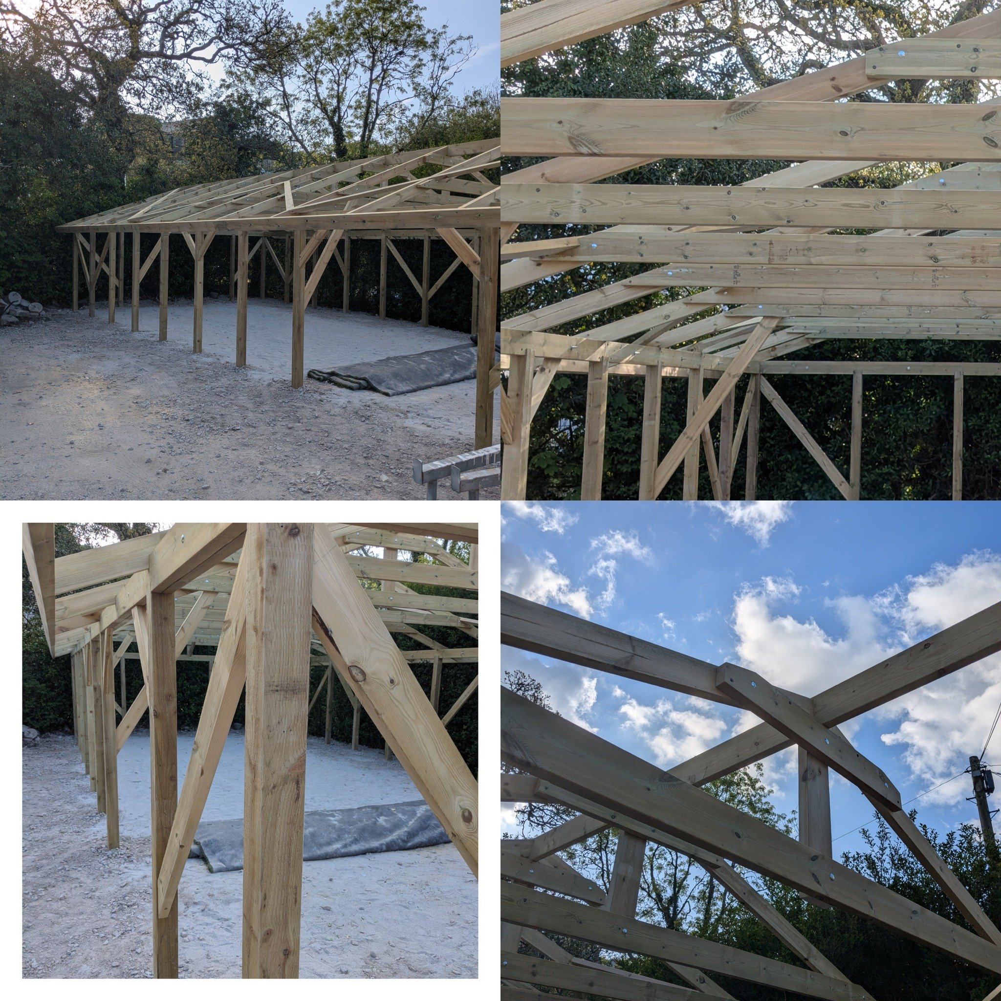 This is a free-standing structure designed for the outdoor seating area at Gweek Village Stores. 
Constructed from high-quality treated timber, it ensures durability and resistance to weather elements. The structure is now topped with a stretched pla