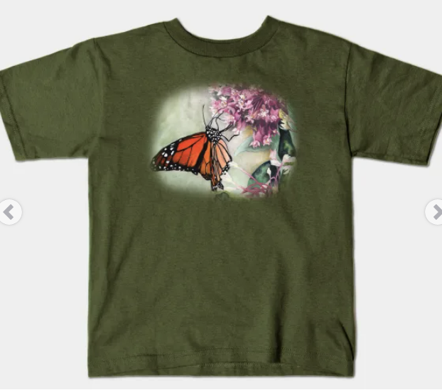 Monarch on Milkweed Kids T Shirt