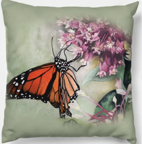 Monarch on Milkweed Throw Pillow
