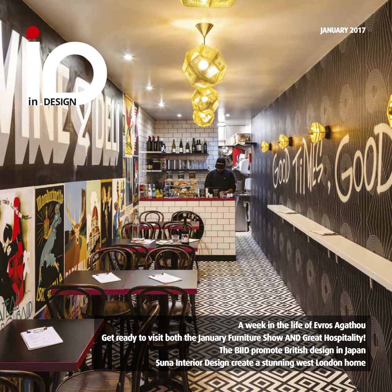 In.Design front cover featuring our Wine&Deli design, January 2017