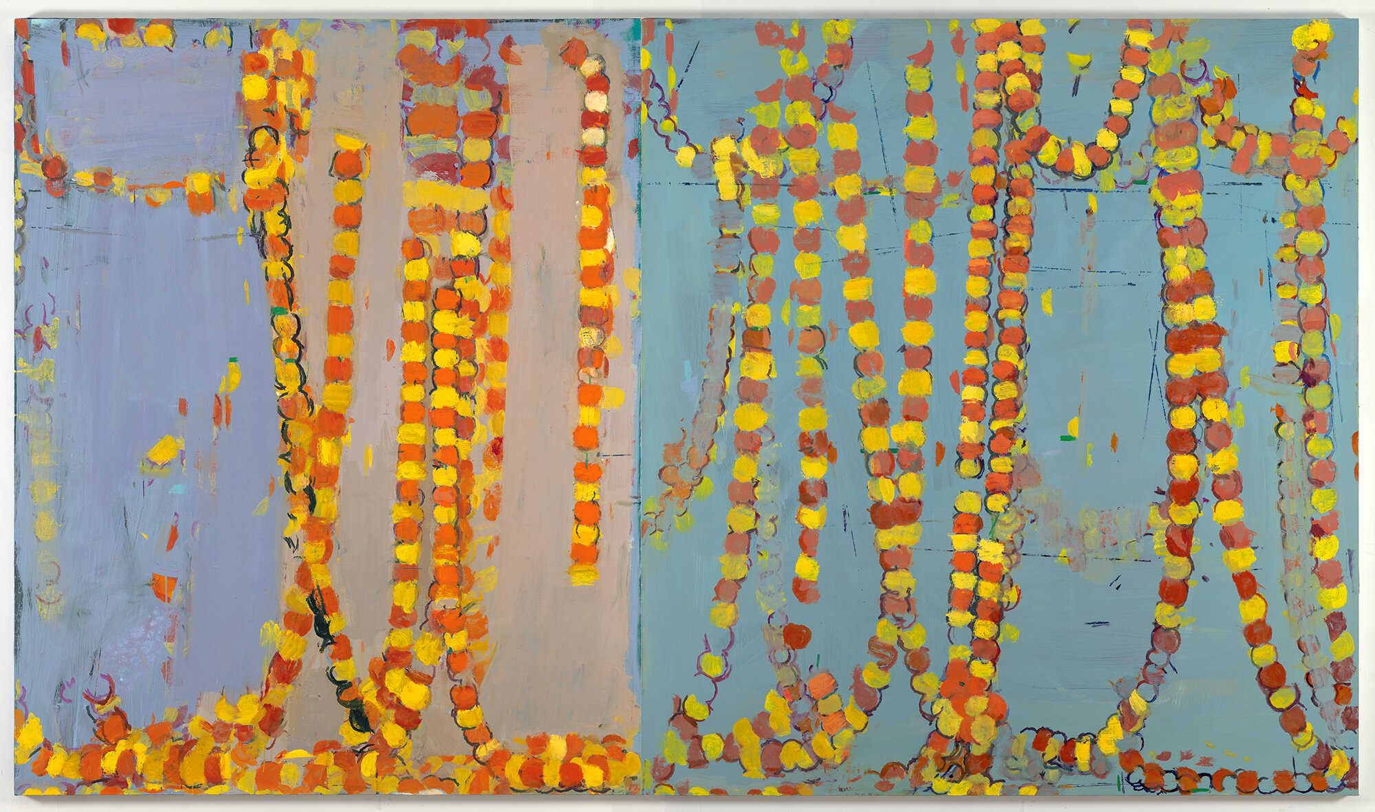   discursion , 2021 oil on linen 78 x 135 in (two panels)   