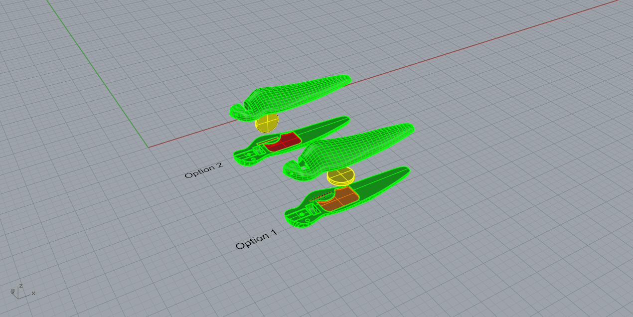  Using Rhino CAD software, we figured out the best way to get the hardware to fit inside a Kiwi 