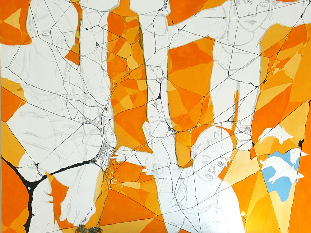 Orange Painting with Bean in Blue