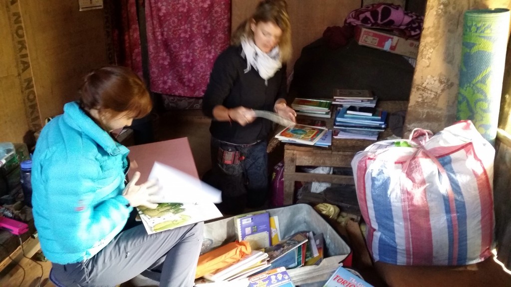 Me and Marjorie sorting through the many books she brought from Australia.