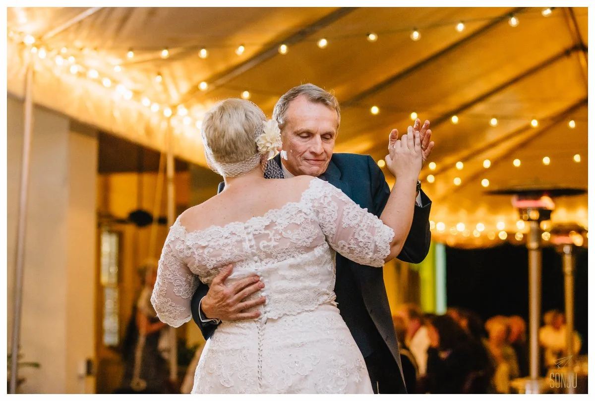 bride dances with father at the Bonnet House Fort Lauderdale Florida