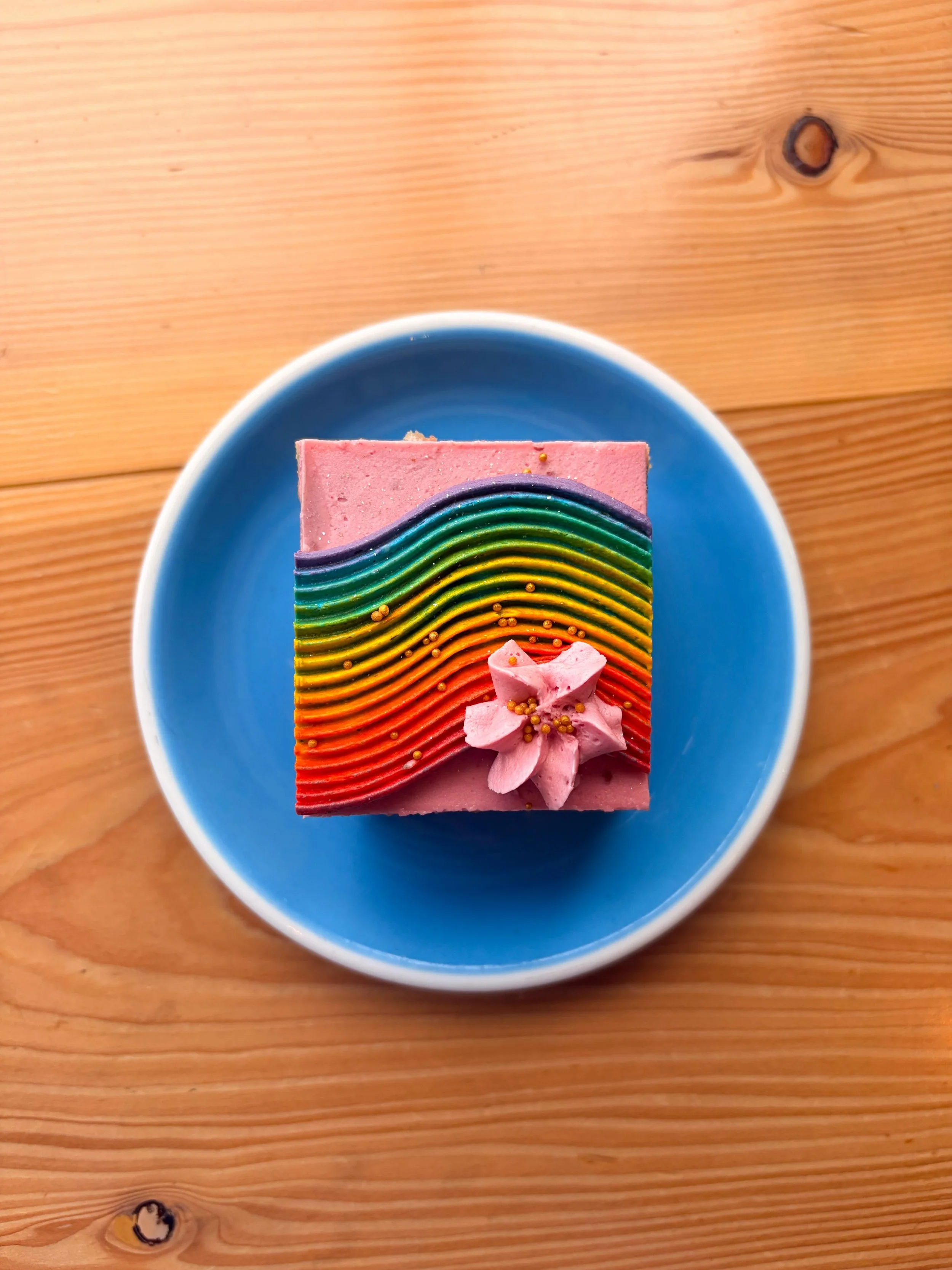 Happy Portland Pride Y&rsquo;all 🌈 Come celebrate with a slice of vegan raspberry confetti cake! Available this weekend while supplies last! #glutenfreevegan #pride🌈 #portlandpride #pdxeats