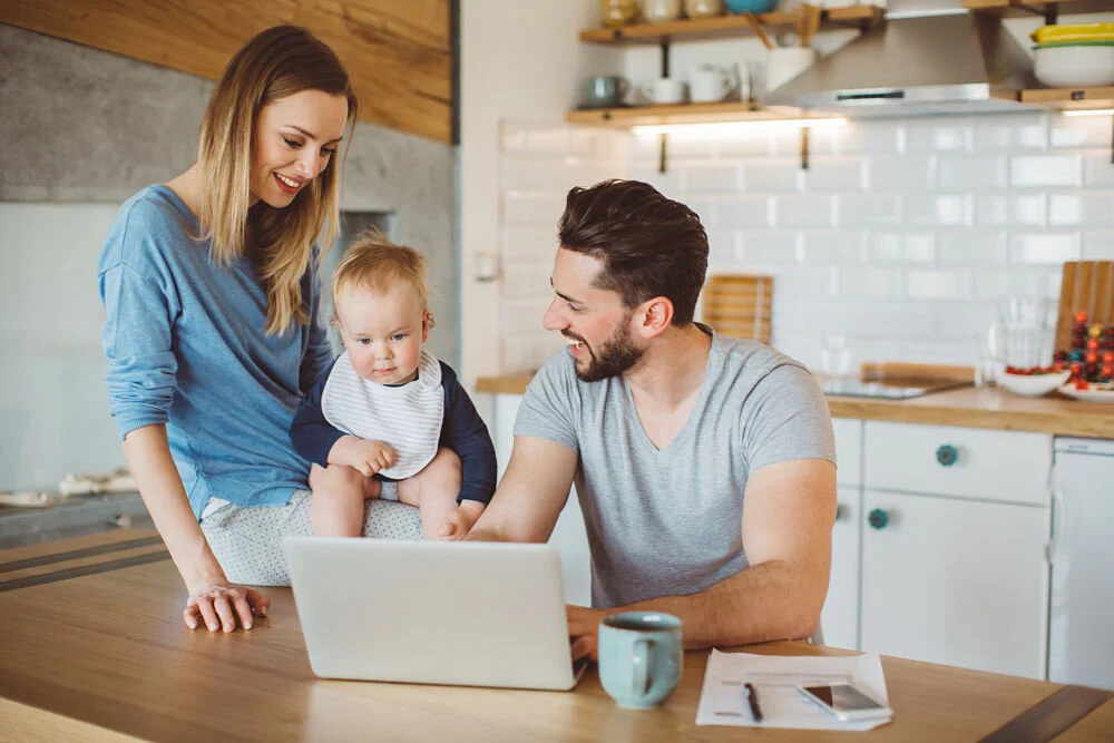 Family working from home