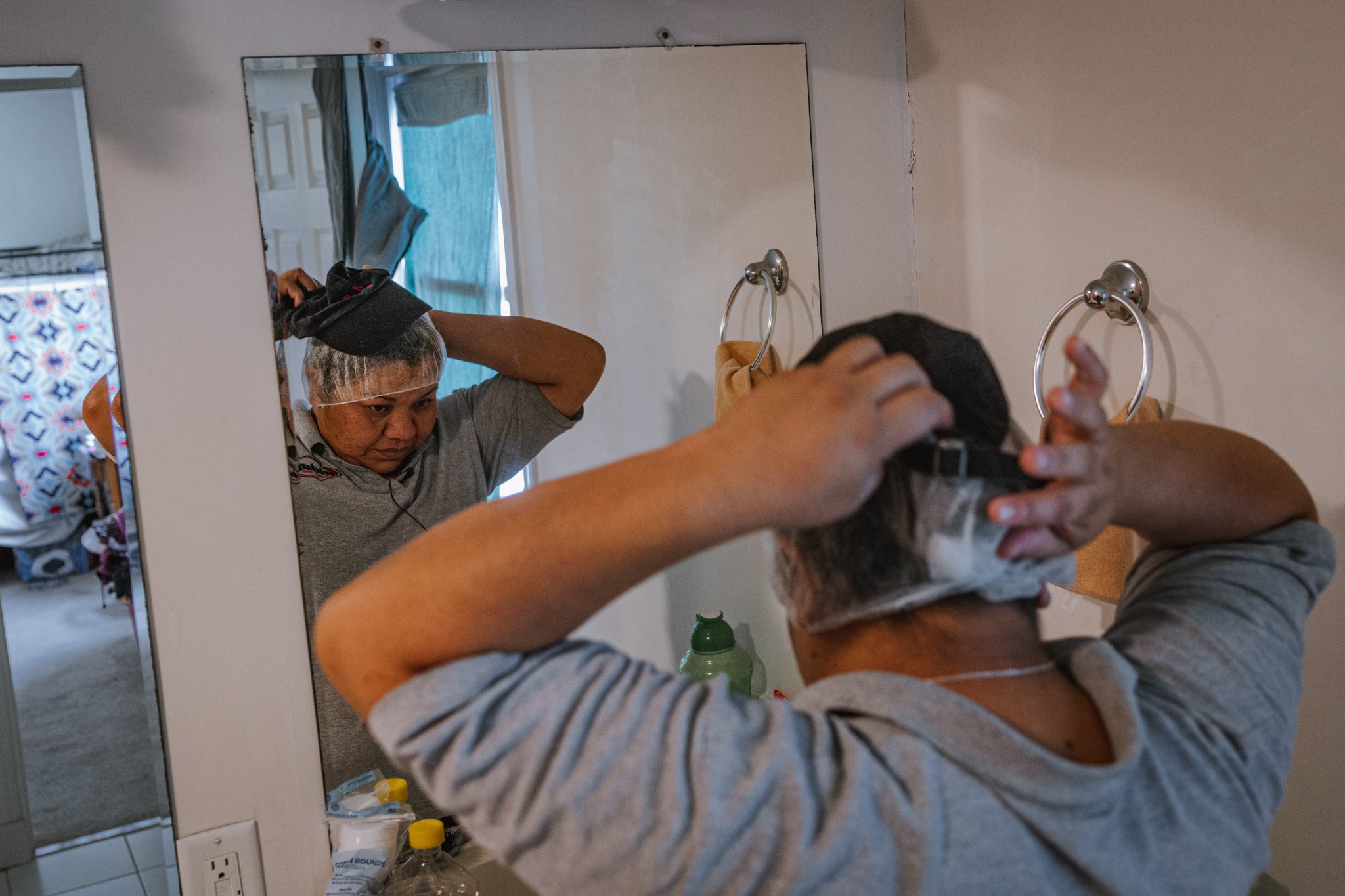  Melva Guadalupe Vázquez, 28, of Ciudad del Maíz, in San Luis Potosí, Mexico prepares for her shift at a crab processing plant in Hoopers Island, Maryland. “I’m not here to take anyone’s job. There are a lot of Latino hands in this country lifting