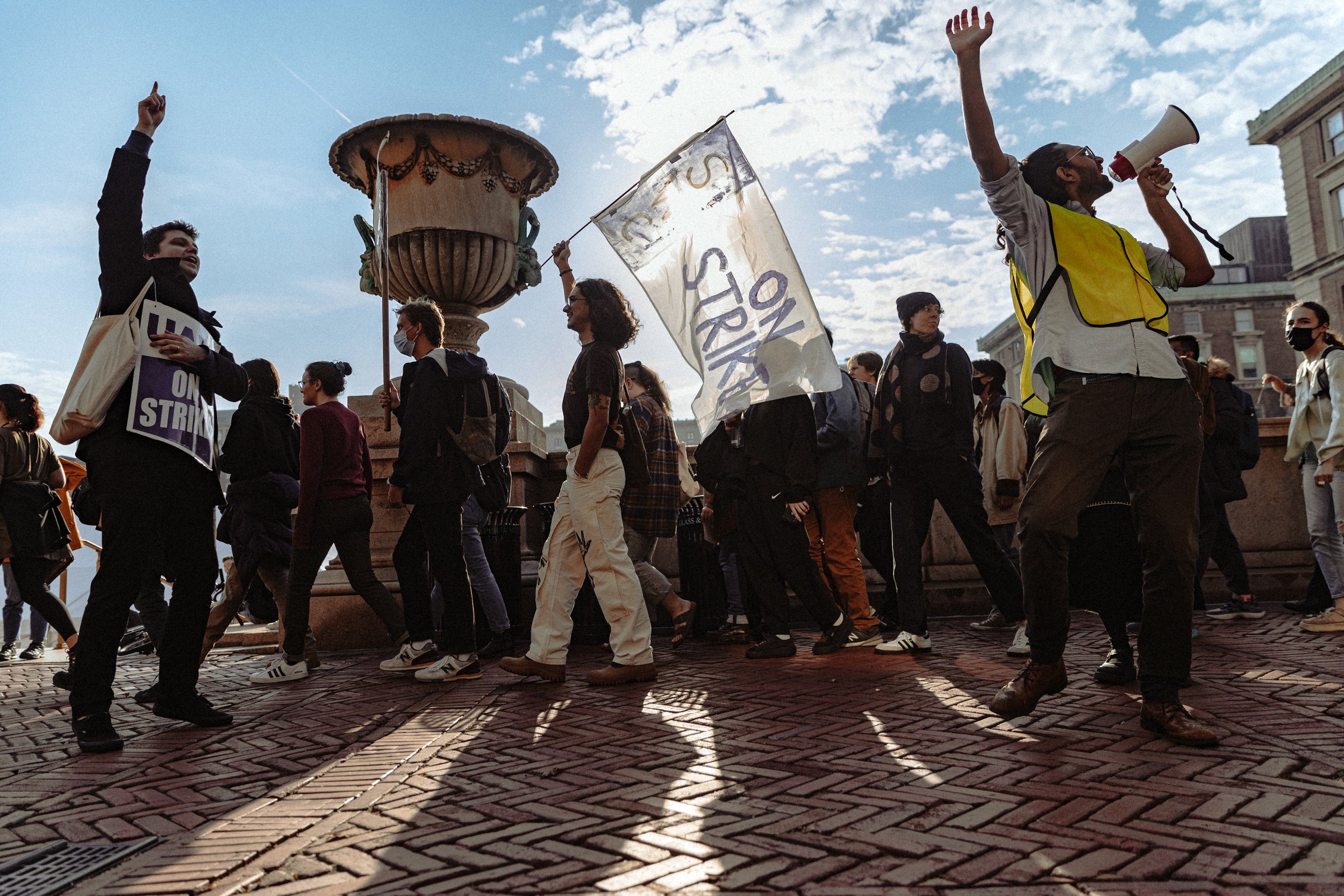  Columbia University student workers and supporters march through the main campus demanding a fair contract from the university on Monday, December 6, 2021.   Personal work  