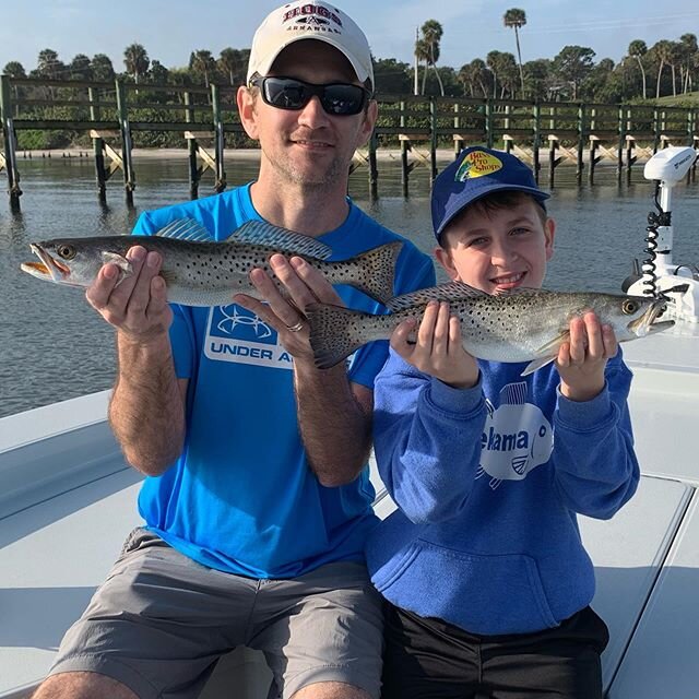 Lots of firsts and memories for father and son from Michigan.  The trout bite continues to be great.  #mantisinshore #hellsbayboatworks #hbestero #mercurymarine #starrods #raymarine #stuartflorida #jensenbeach #takeakidfishing