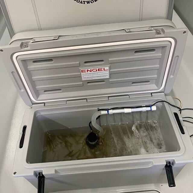This one isn&rsquo;t just for drinks. Battery Tender plug on the console connected to the Pitch Switch. #pitchwell #engelcoolers #hbestero #hellsbayboatworks