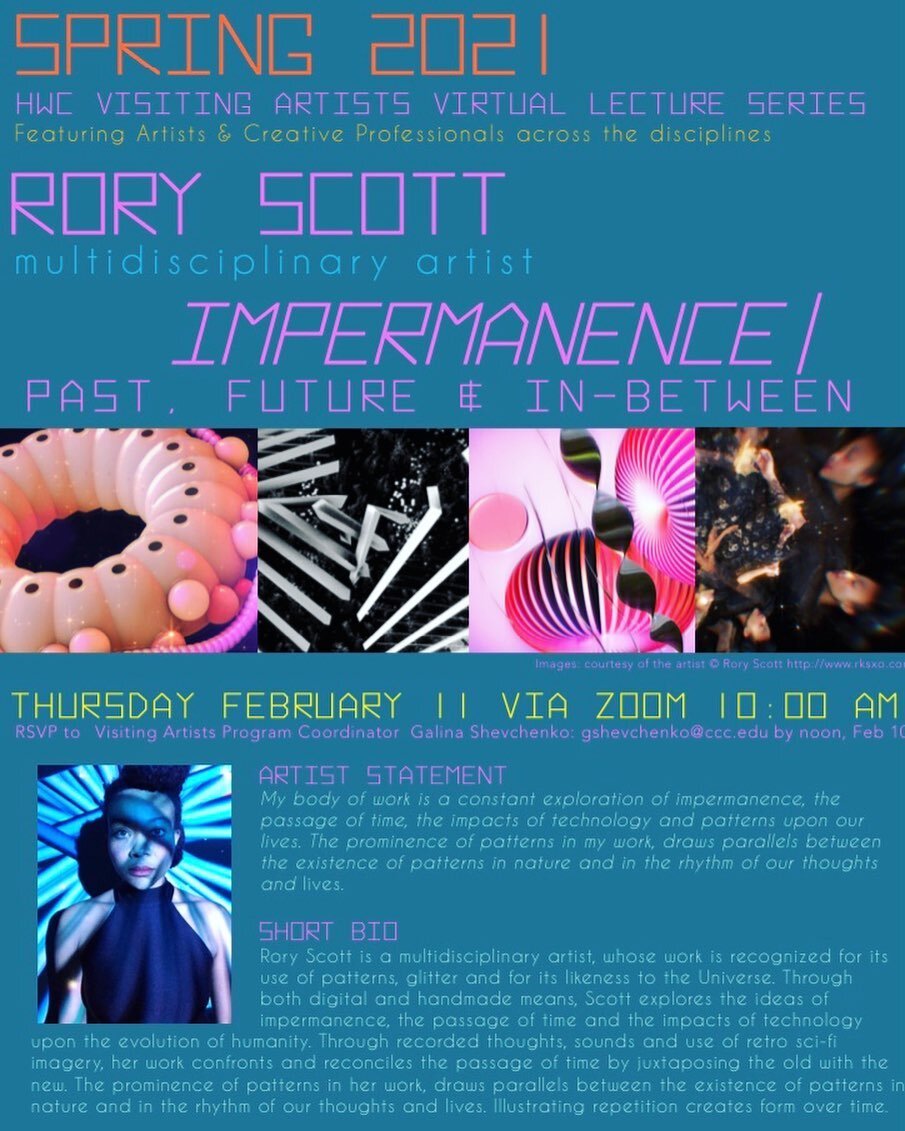 Hey, hope you will join me this Thursday 2.11 for my talk, Impermanence l Past, Future & In-between, with @hwcvap 
I will be focusing on my artistic & personal journey, the things that I have learned along the way. And I’ll be sharing