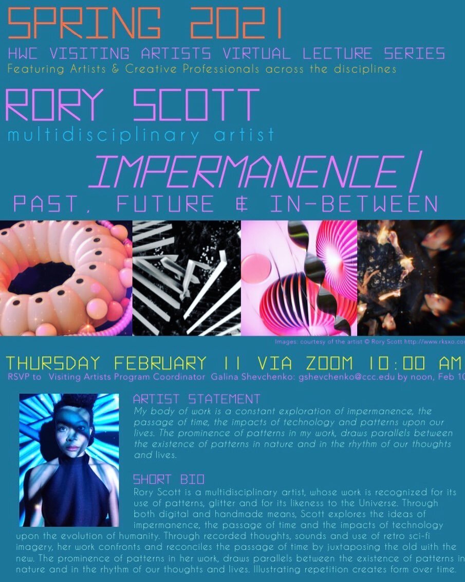 Hey, hope you will join me this Thursday 2.11 for my talk, Impermanence l Past, Future &amp; In-between, with @hwcvap 

I will be focusing on my artistic &amp; personal journey, the things that I have learned along the way. And I&rsquo;ll be sharing 