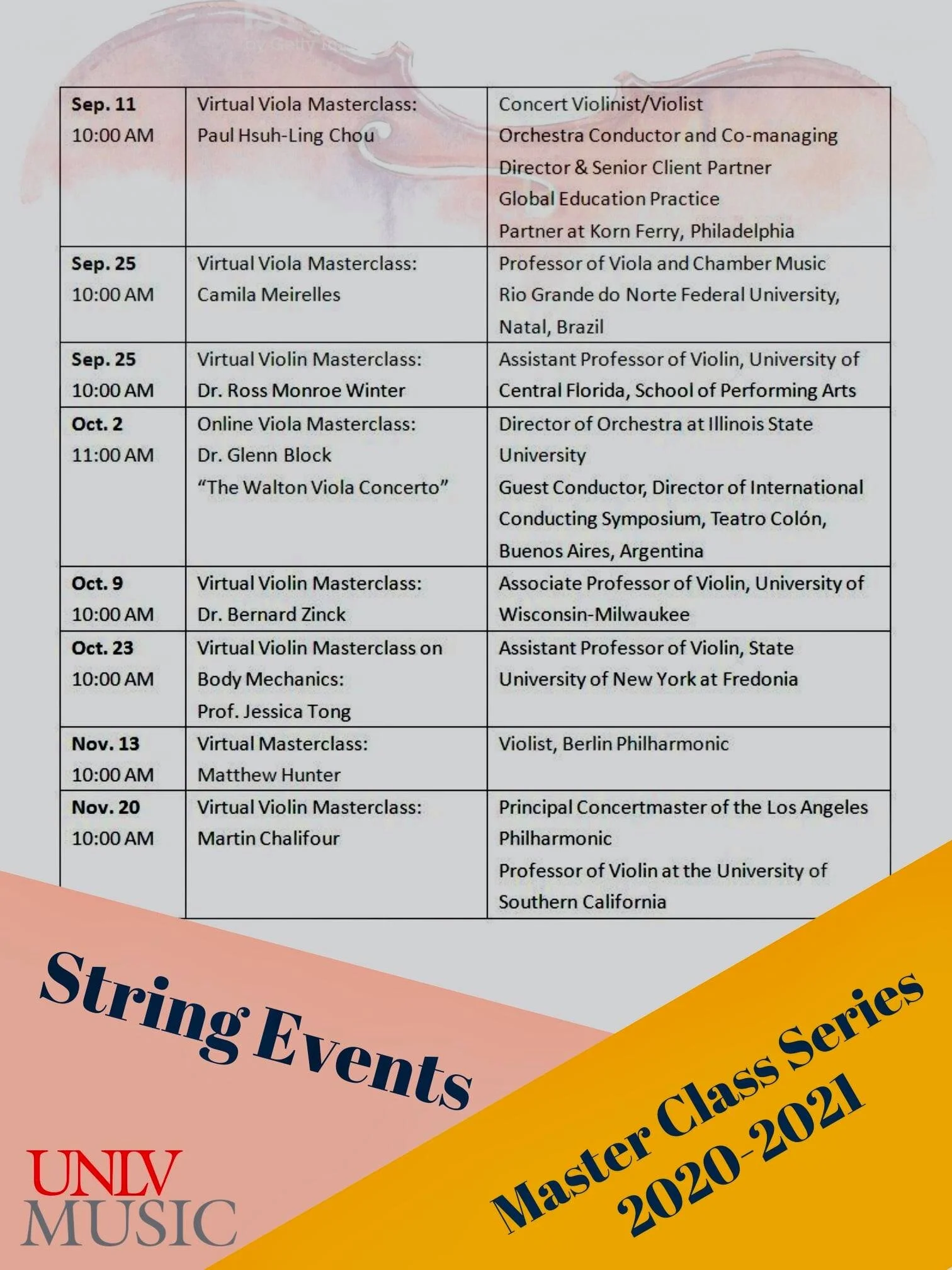 We will be hosting a number of UNLV String Events in Fall 2020! Looking forward to welcoming our guests.