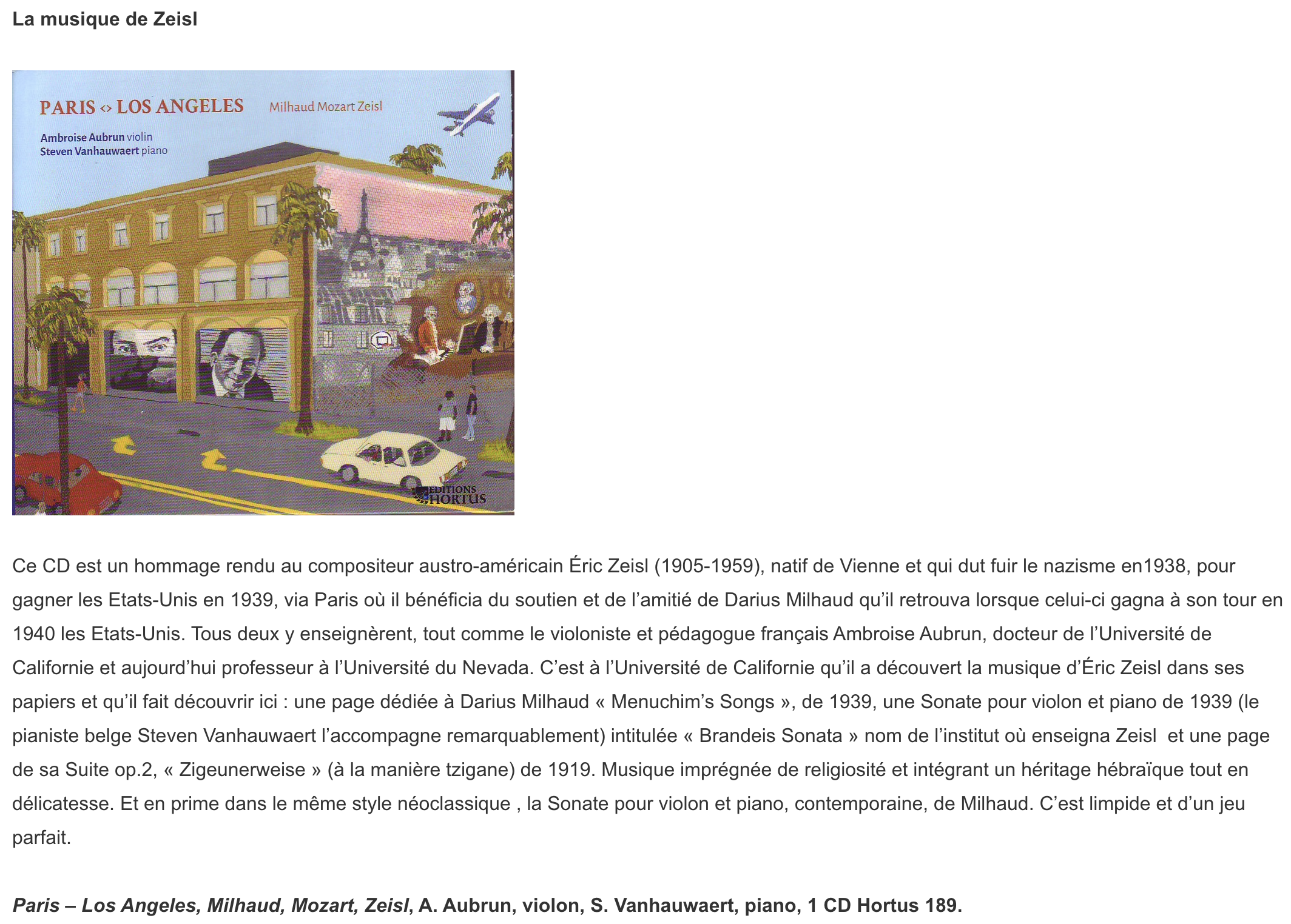 New Review of our album Paris <> Los Angeles by Philippe Gut