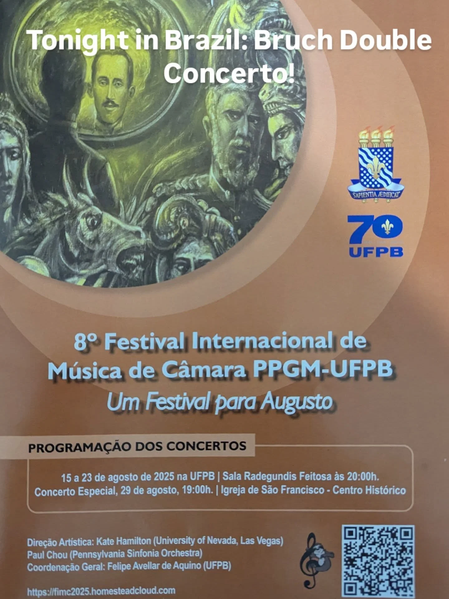 Tonight in Brazil: Bruch Double Concerto with Kate Hamilton, viola, Paul Chou, conductor, and the OSUFPB orchestra.