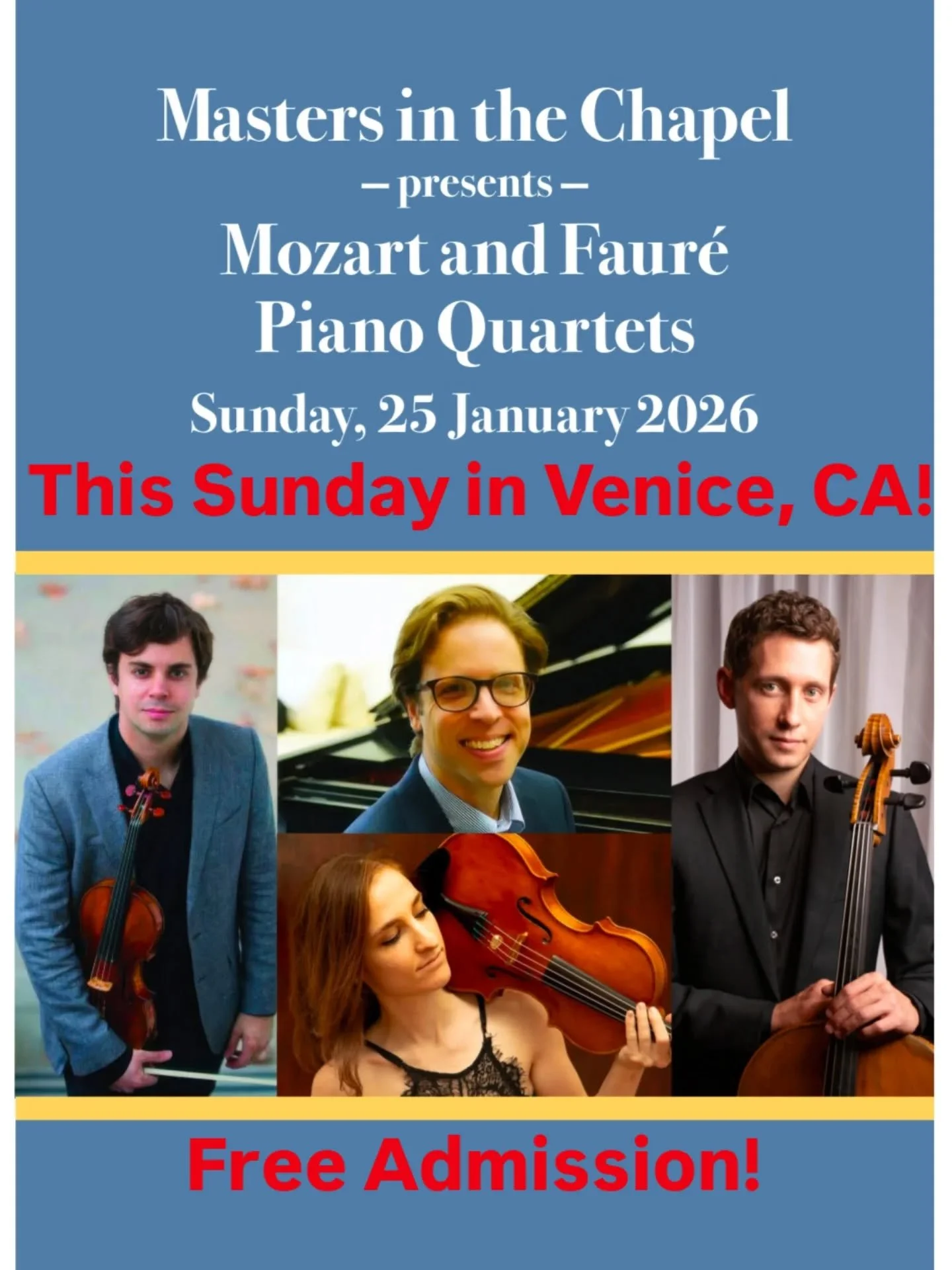 This Sunday at 5:00 PM in Venice, CA. With @ariana_solotoff, @cellocharles and Zachary Deak.
