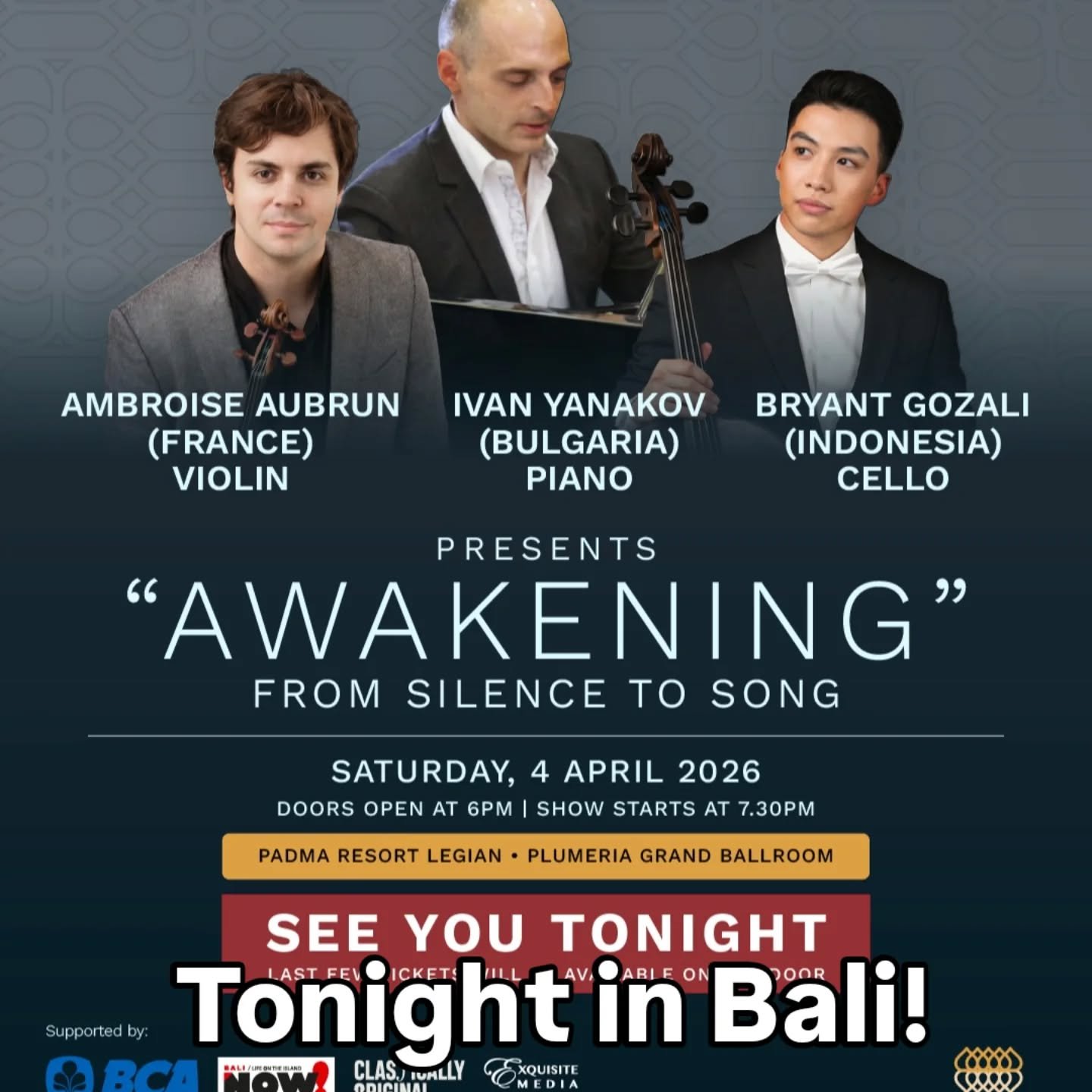 Tonight in Bali! Mendelssohn, Beethoven, Massenet, and more! With @bryant.gozali, Yvan Yanakov. @padmamusicalseries
