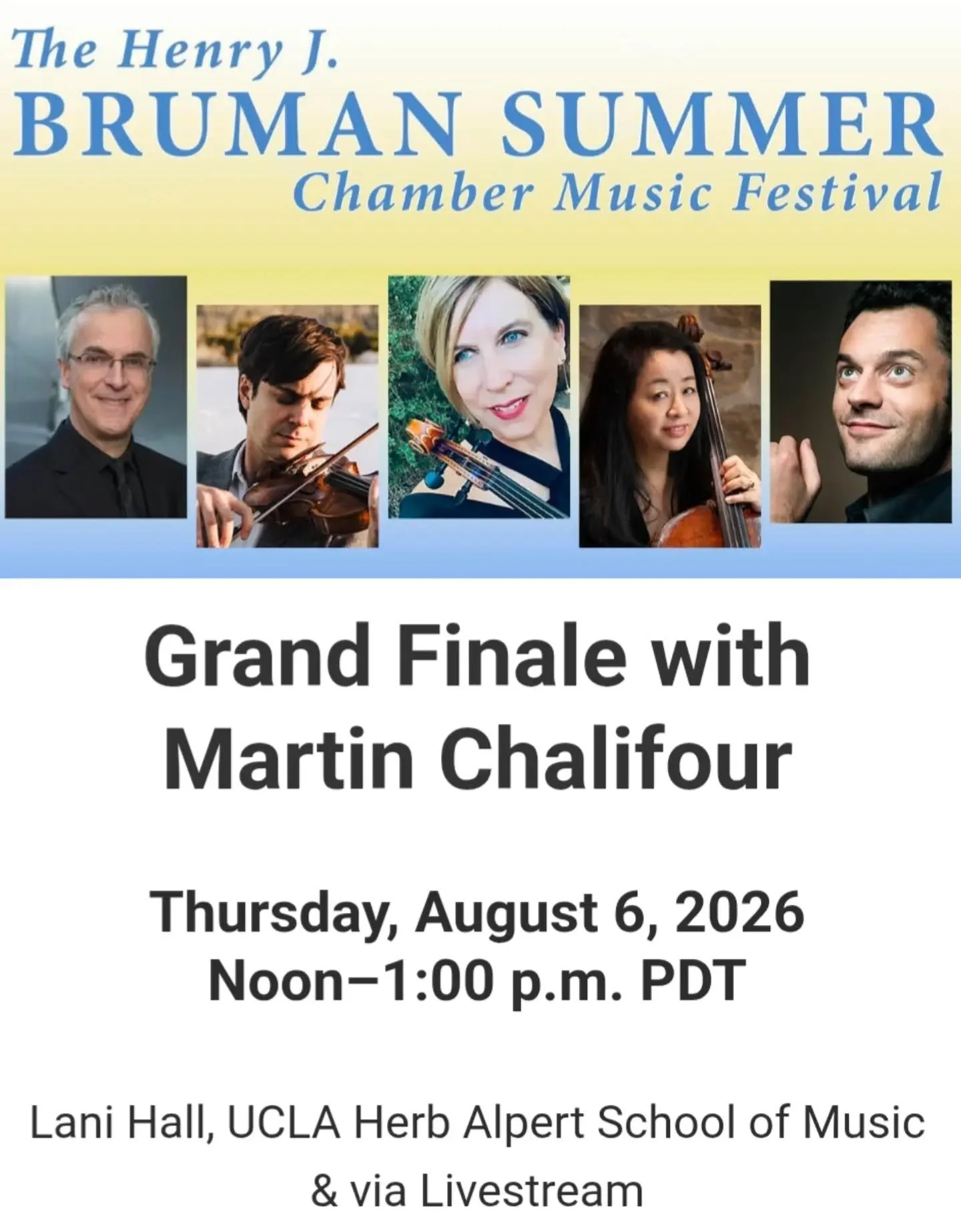 Today at noon! Final concert of the Henry J. Bruman 2026 Chamber Music Festival. Free admission.