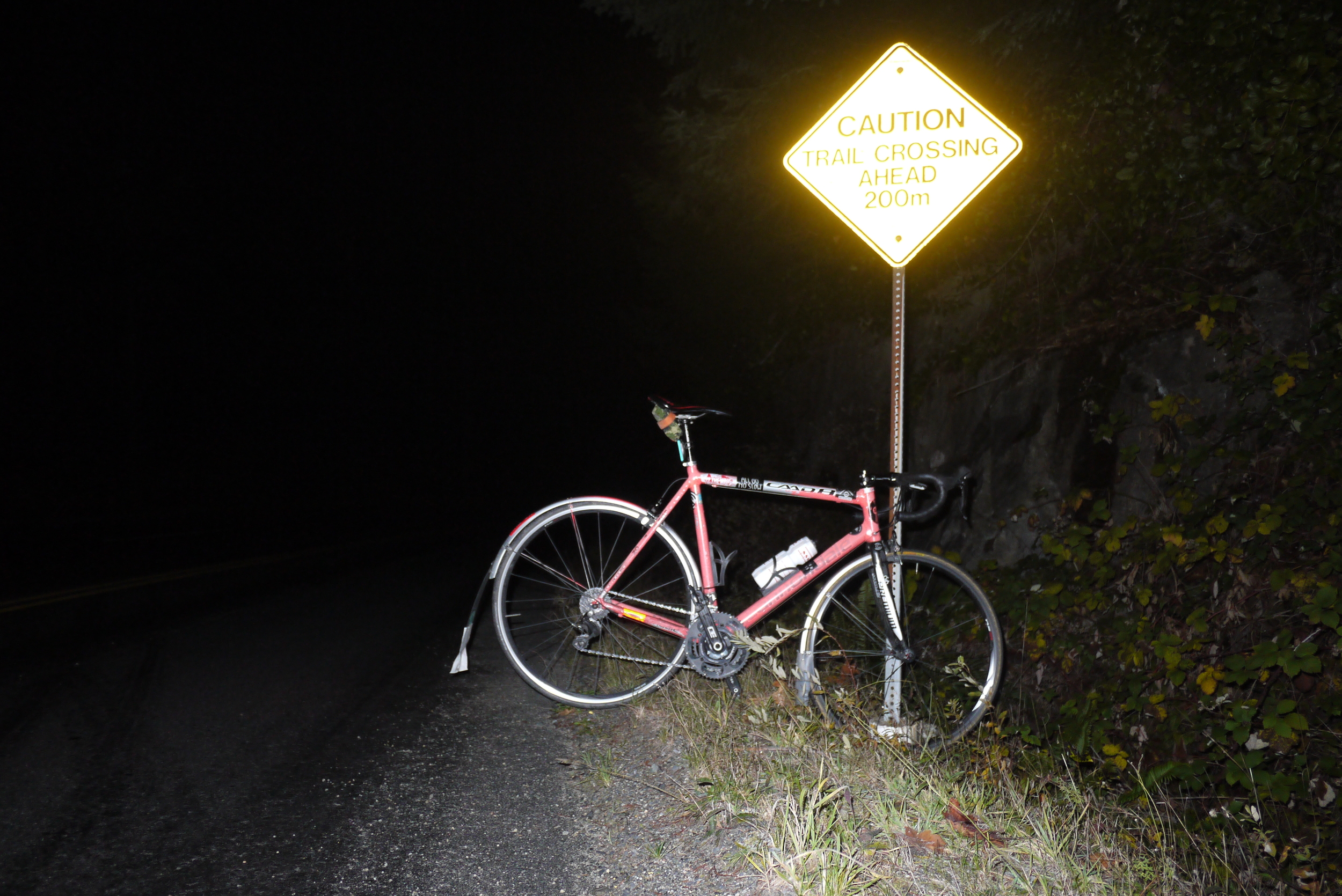 Ride ten minutes up in pitch black, turn light on, ride down.
