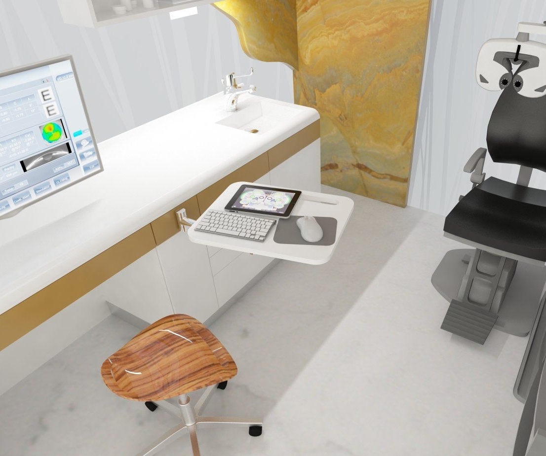 ROTAB - face your patient The swivel computer table addition for a patient friendly approach. The swivel table enables to face the patient while typing but can be placed above the counter top during the exam for more space.
