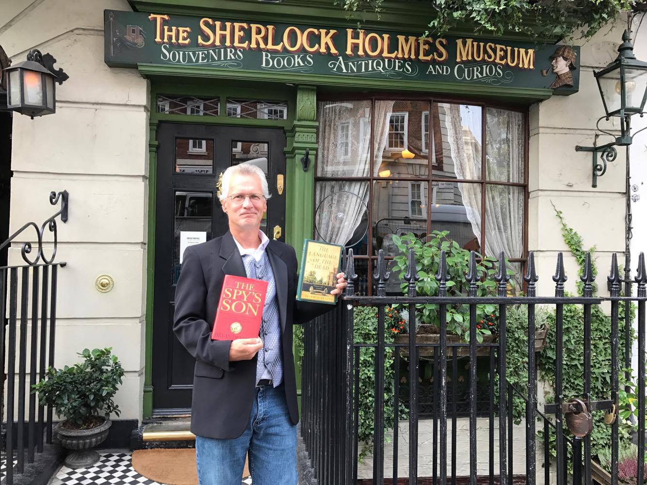  Larry Lepus, my longtime running buddy from Baltimore, sports copies of The Spy's Son and the debut novel by Stephen Kelly (my best friend on Planet Earth), in London, September 2017.&nbsp; 