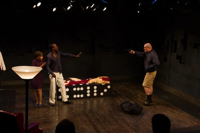 Shitloads of Money by Brendan Hill. L to R: Jessica Frances Dukes, Andy Lucien, Jay Patterson. Photo Credit: Jody Christopherson