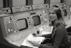 Frances "Poppy" Northcutt at her terminal.