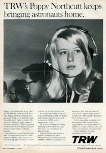 Poppy Northcutt in a 1969 ad in Time Magazine for her contractor, TRW.