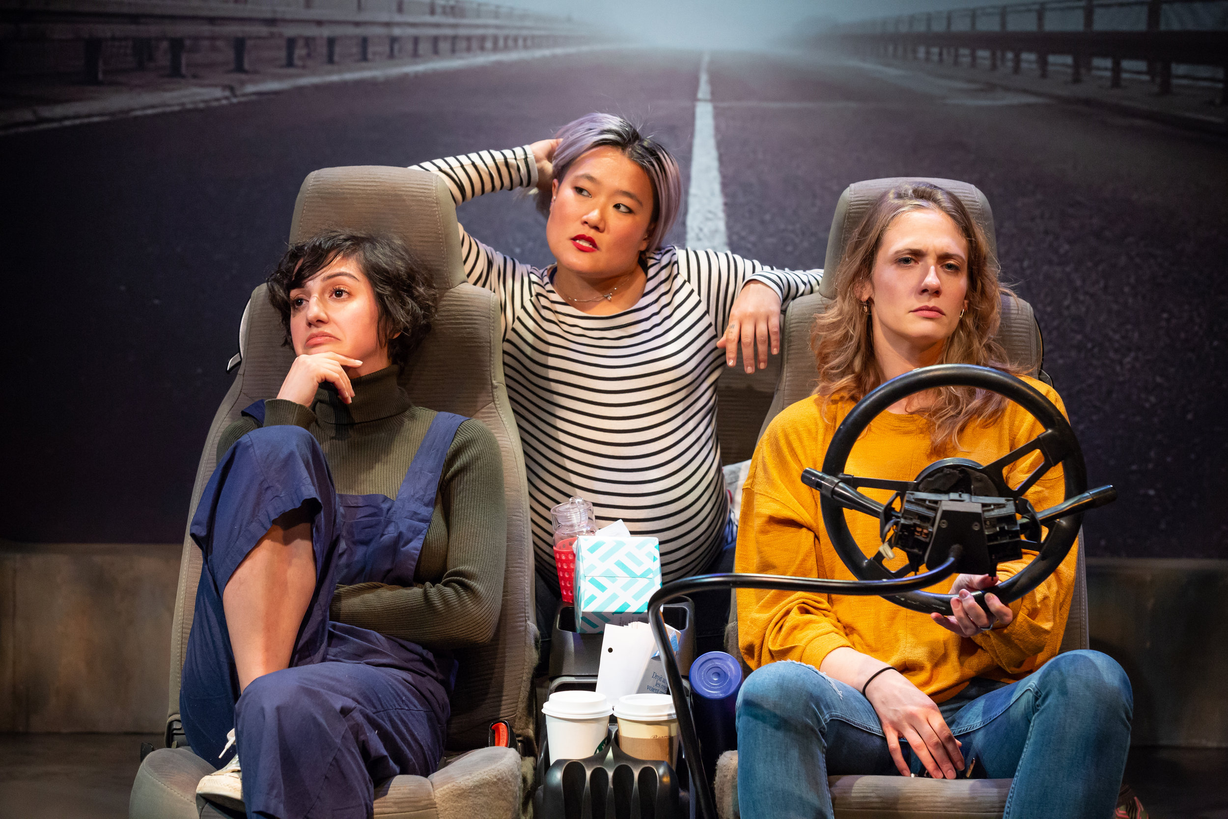 Layla Khoshnoudi, Diana Oh, and Claire Siebers in EST's 2019 production of Catya McMullen's GEORGIA MERTCHING IS DEAD - Photo by Jeremy Daniel (2).JPG