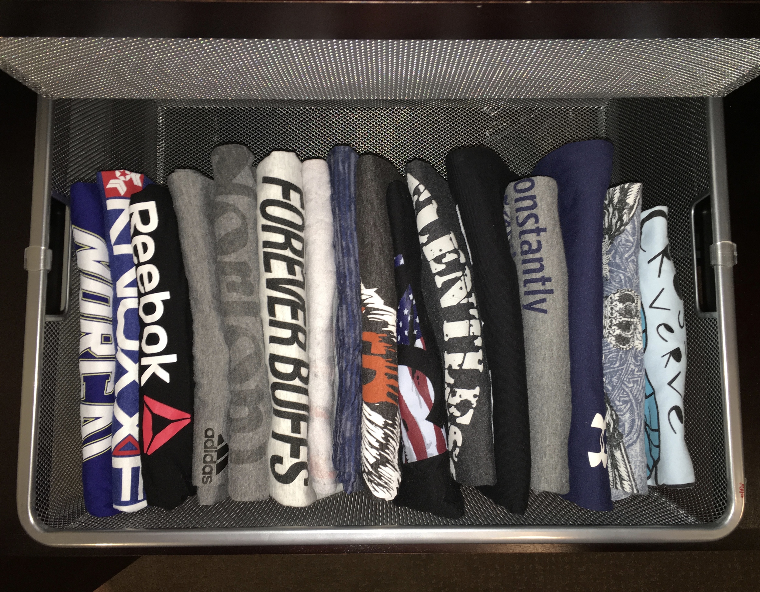 For most of my clients I recommend color coding your shirts (and clothes in general). It helps you notice if you have a gray t-shirt addiction...